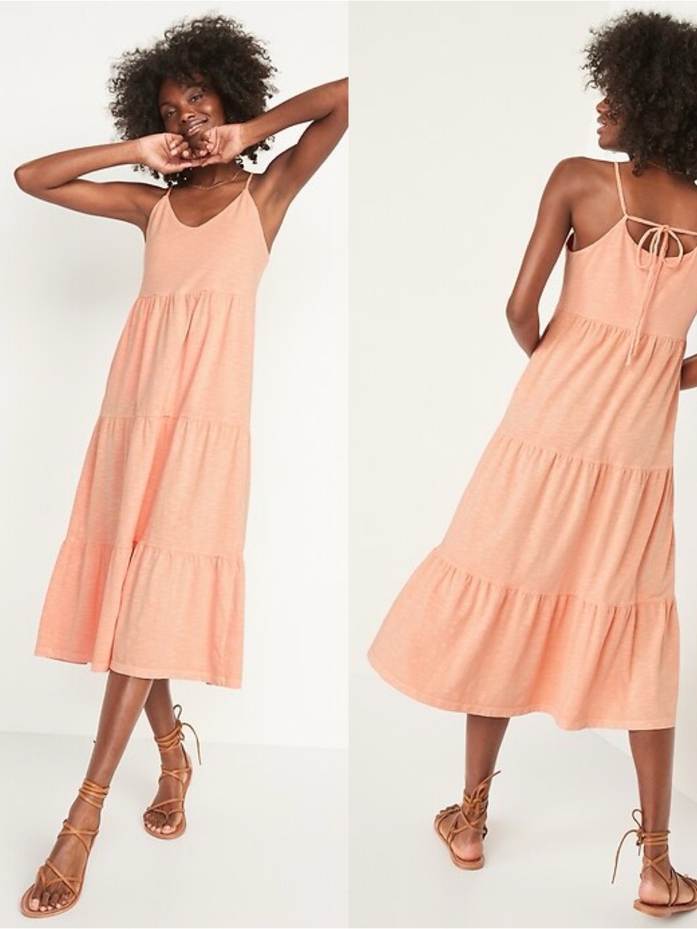Old Navy Tiered Slub-Knit Midi Cami Swing Dress Size M New Orange